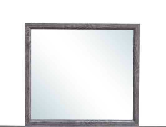 Square wood framed mirror with rustic gray finish