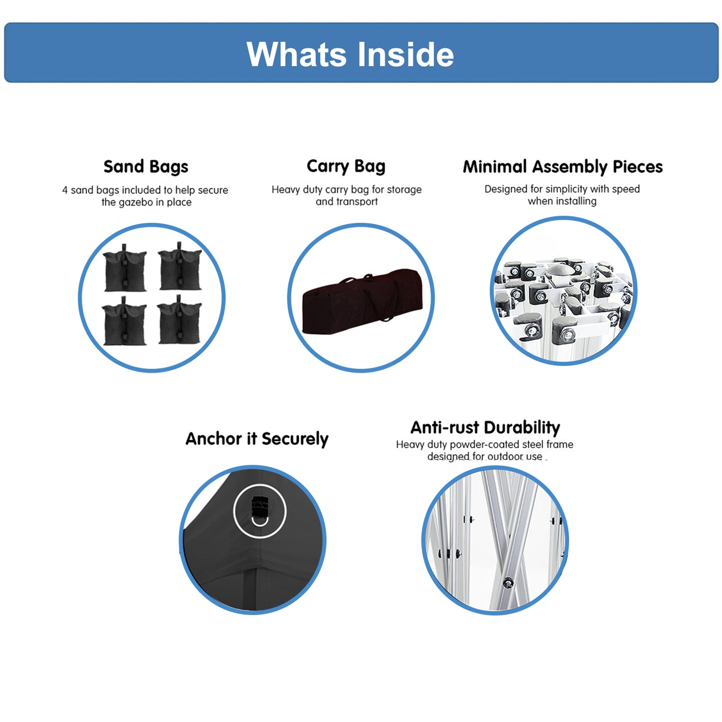 Four black sandbags for securing gazebo legs against wind