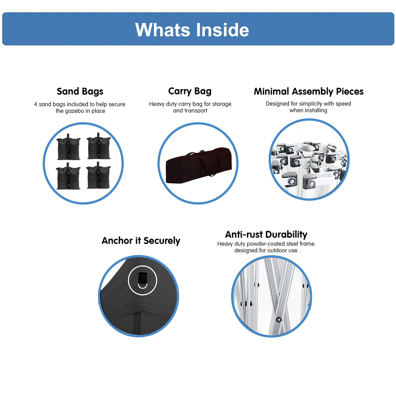 Four black sandbags for securing gazebo legs against wind