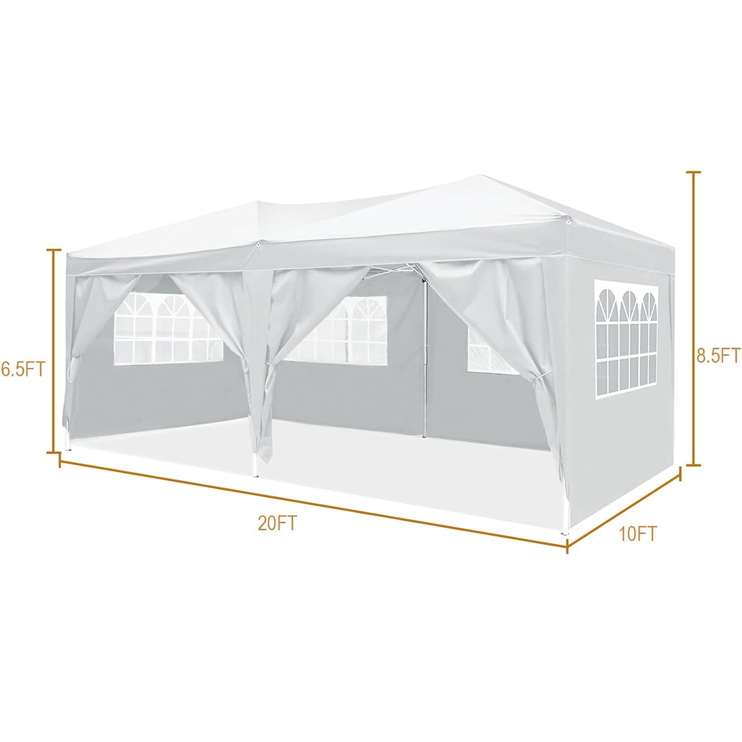 White xft popup canopy tent with arched windows for outdoor events