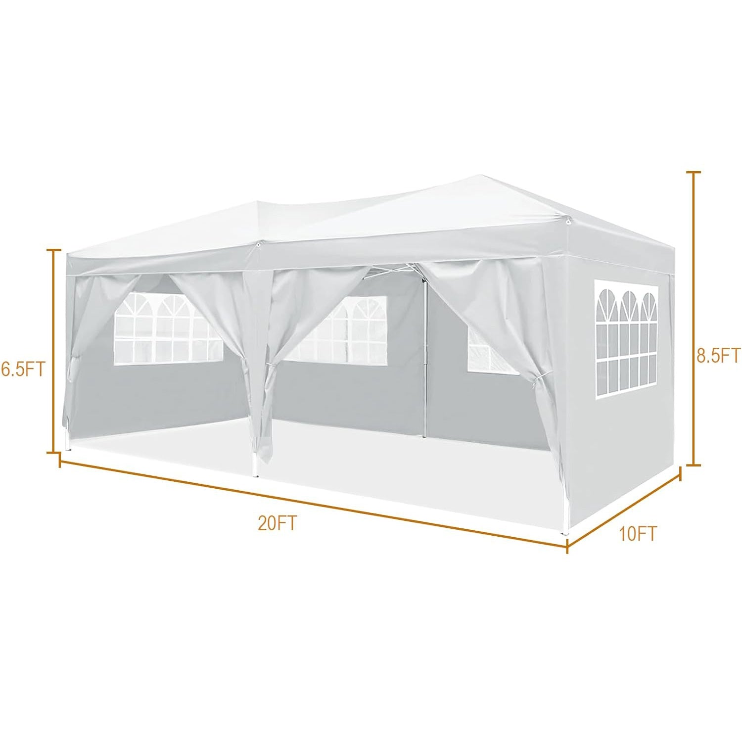 White xft popup canopy tent with arched windows for outdoor events