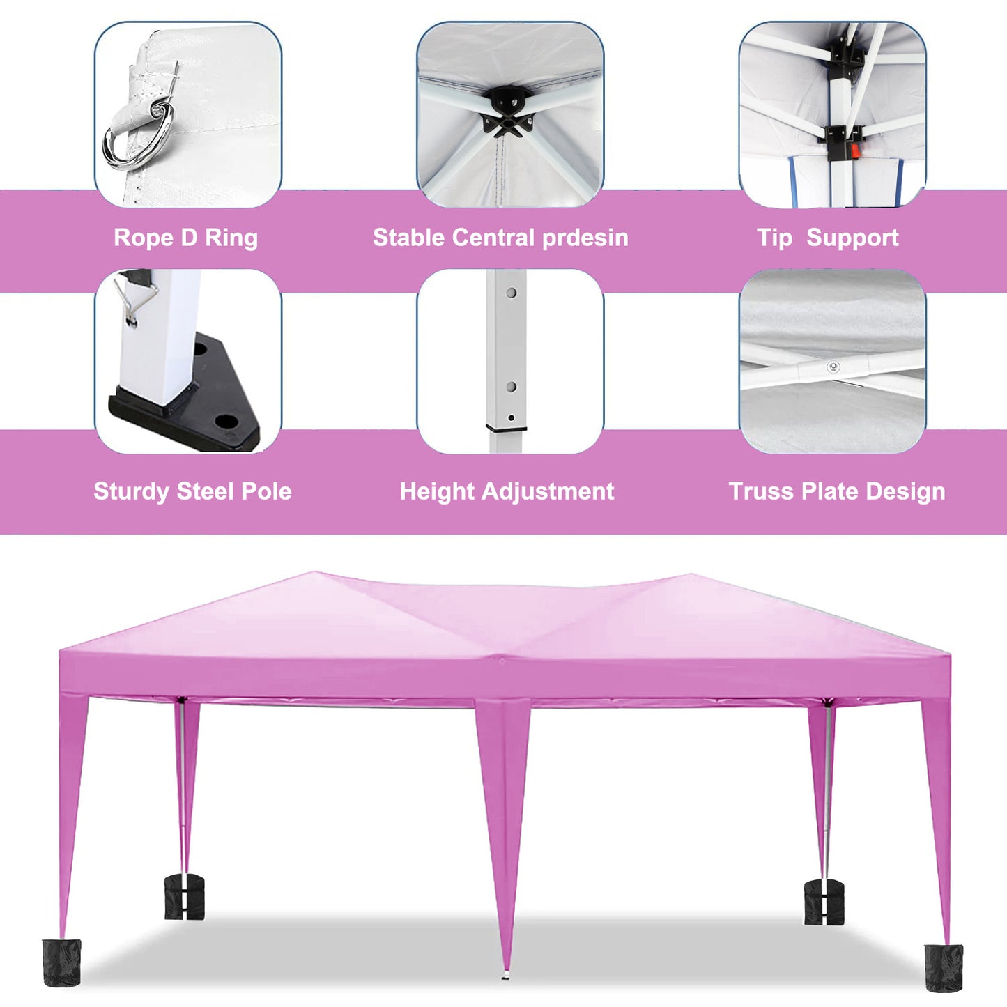 Pink x pop up canopy tent with sturdy steel poles and rope D rings