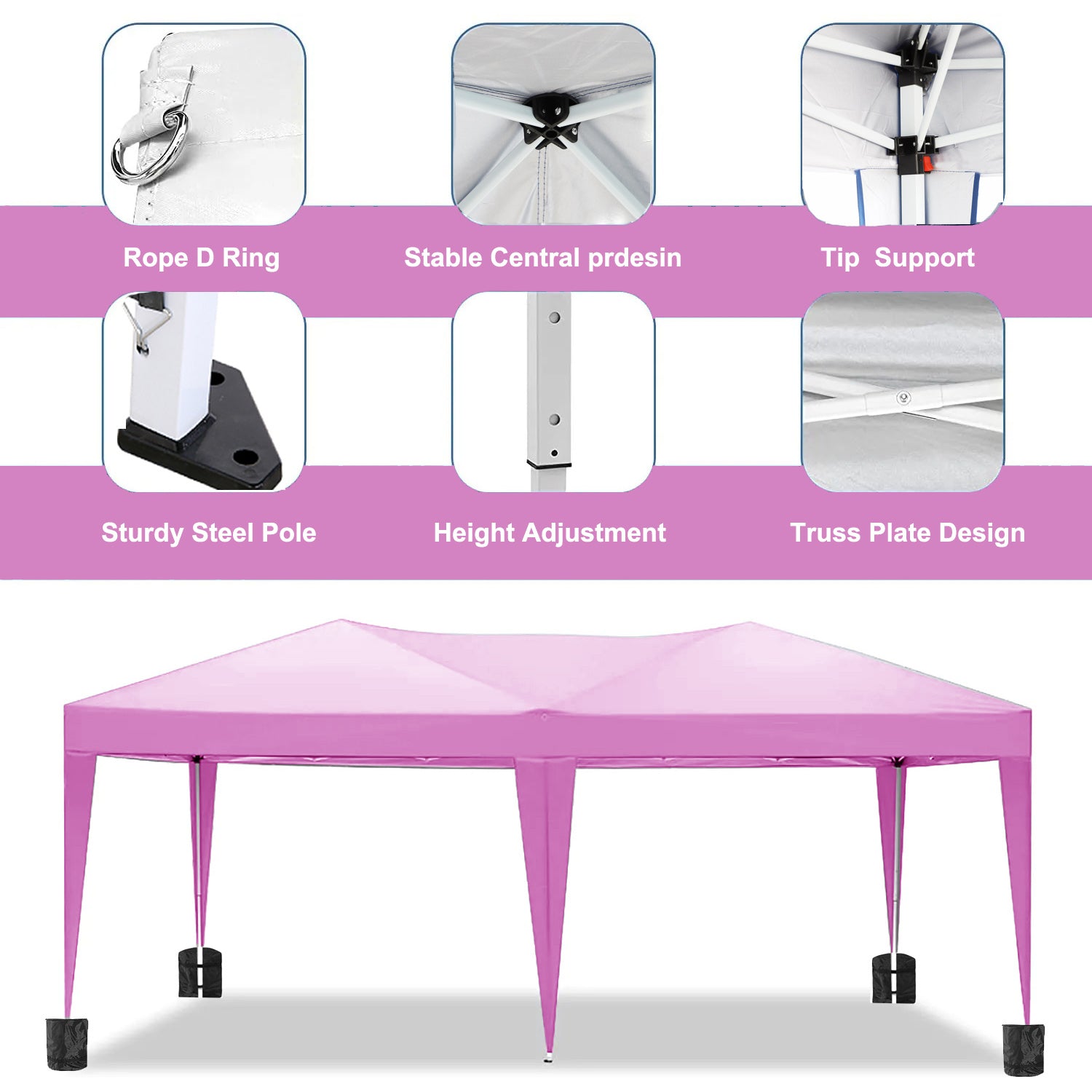 Pink x pop up canopy tent with sturdy steel poles and rope D rings
