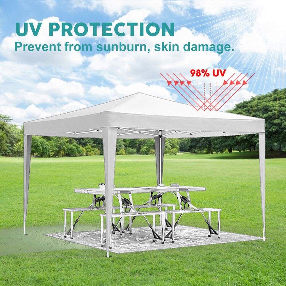 White popup canopy tent offering  UV protection for outdoor events