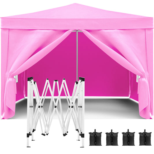 Pink x canopy tent with folded frame and four sandbags