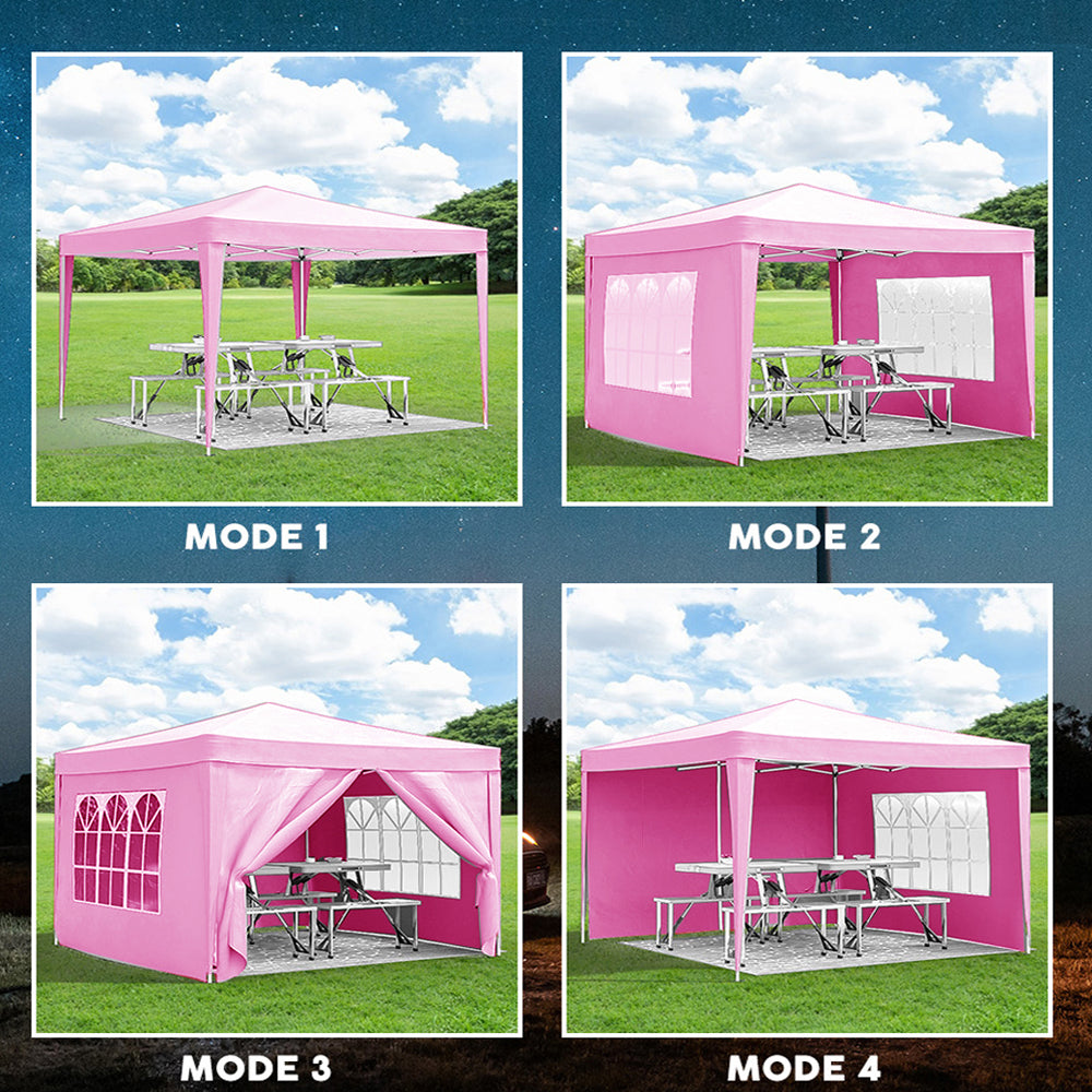Pink popup canopy Mode  openair setup with picnic table