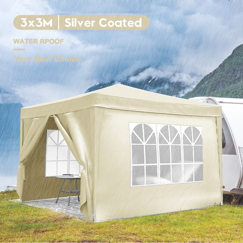 Beige xm pop up canopy tent with silver coating and arched windows waterproof for outdoor events