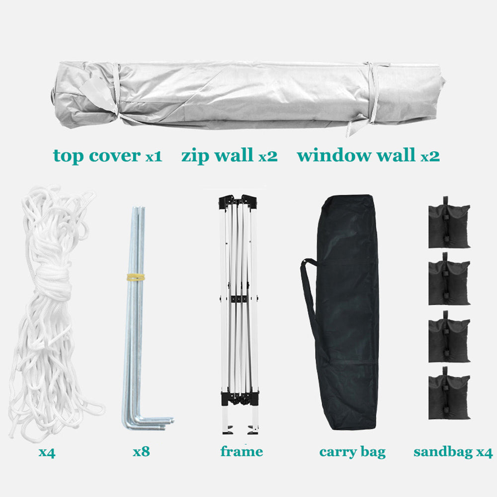 Rolled white canopy top cover  zip walls  window walls included with portable gazebo kit