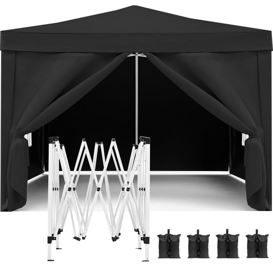 Black x pop up canopy frame with four sandbags