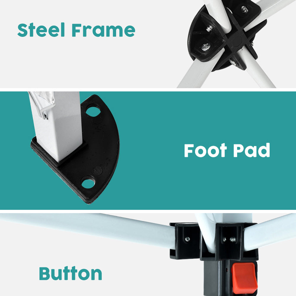 White steel frame with black connectors for tent assembly