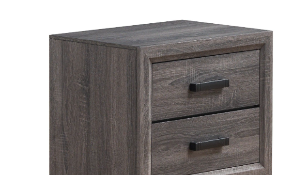 Rustic wood finish nightstand with two drawers and black hardware