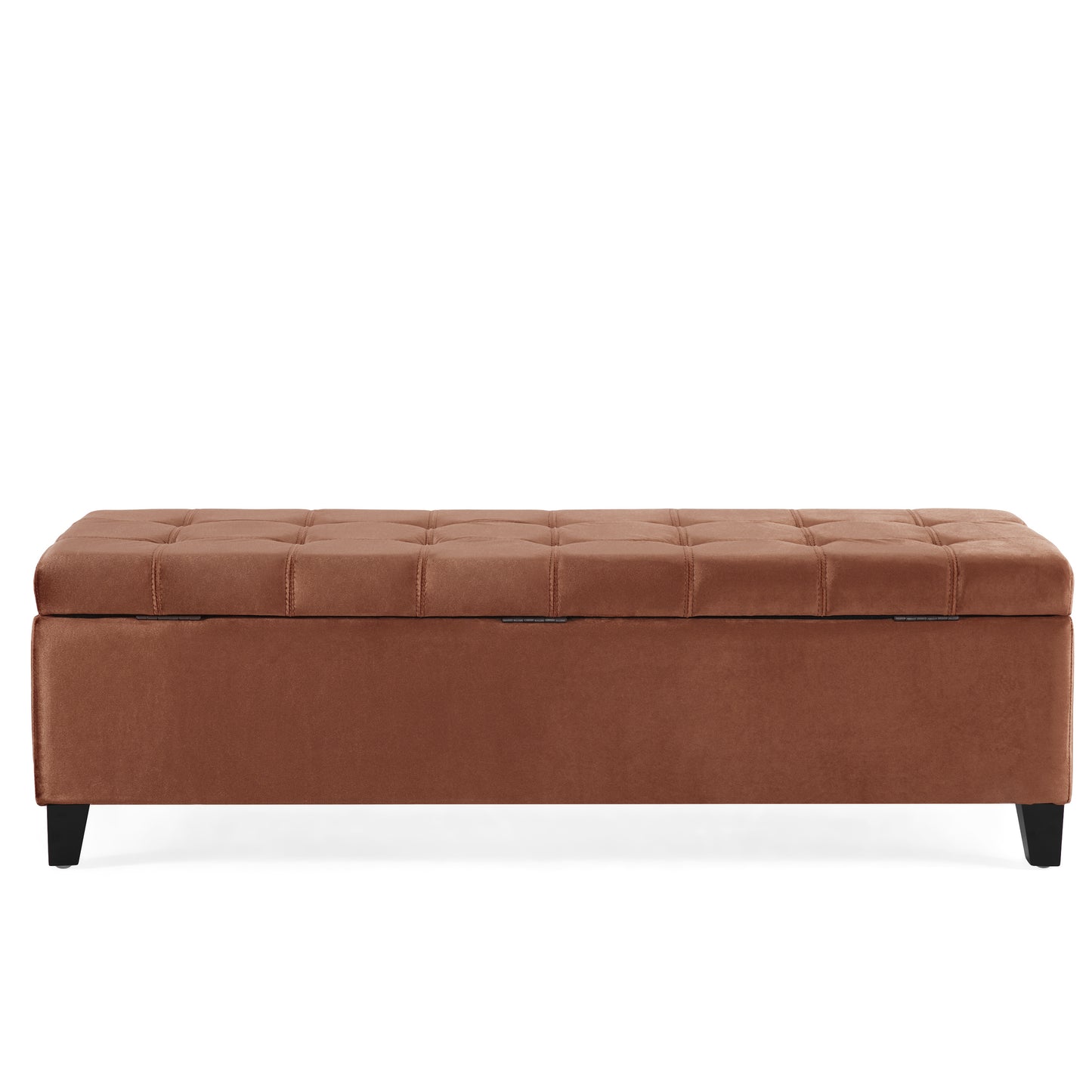 Tufted brown velvet storage ottoman with hidden compartment for home organization