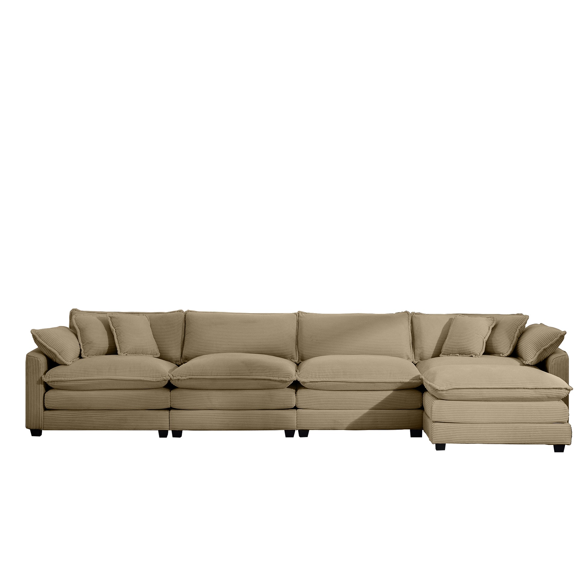 Beige corduroy sectional sofa with plush cushions and modern square arms