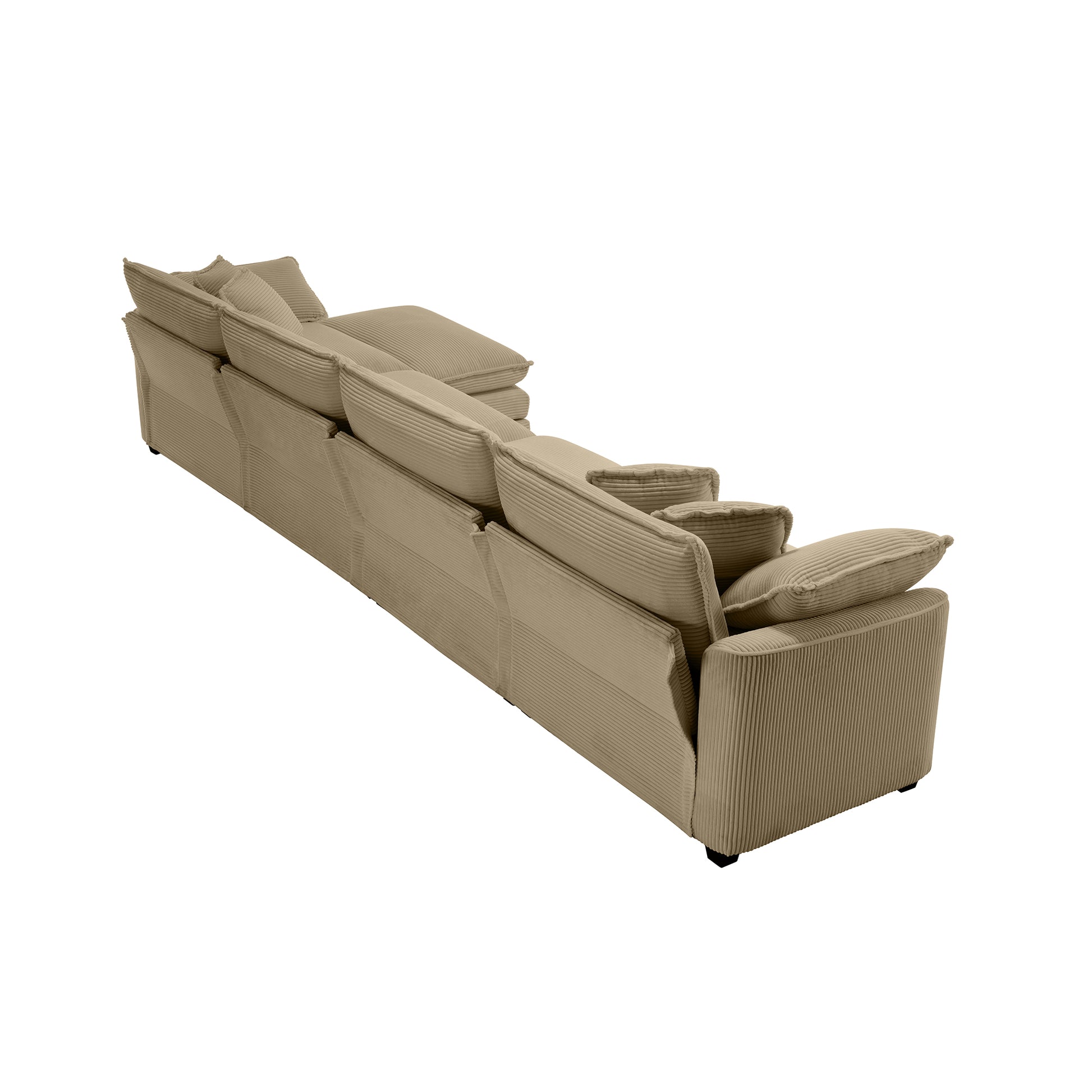 Beige corduroy sectional sofa with plush cushions and modern design perfect for living rooms