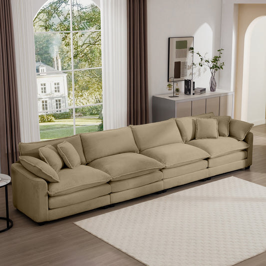 Luxurious corduroy sectional sofa in beige perfect for modern living rooms