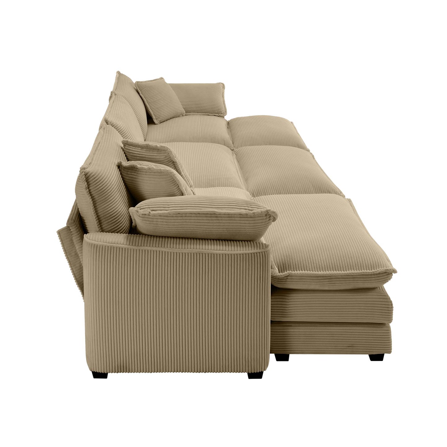 Beige corduroy sectional sofa with plush tufted cushions perfect for modern living rooms