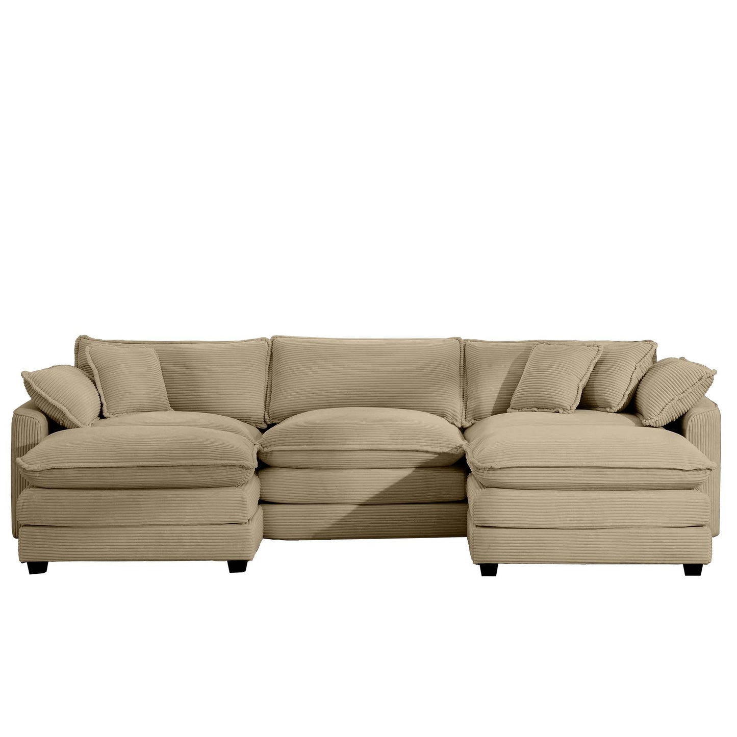 Cozy beige corduroy sectional sofa with plush throw pillows perfect for a modern living room