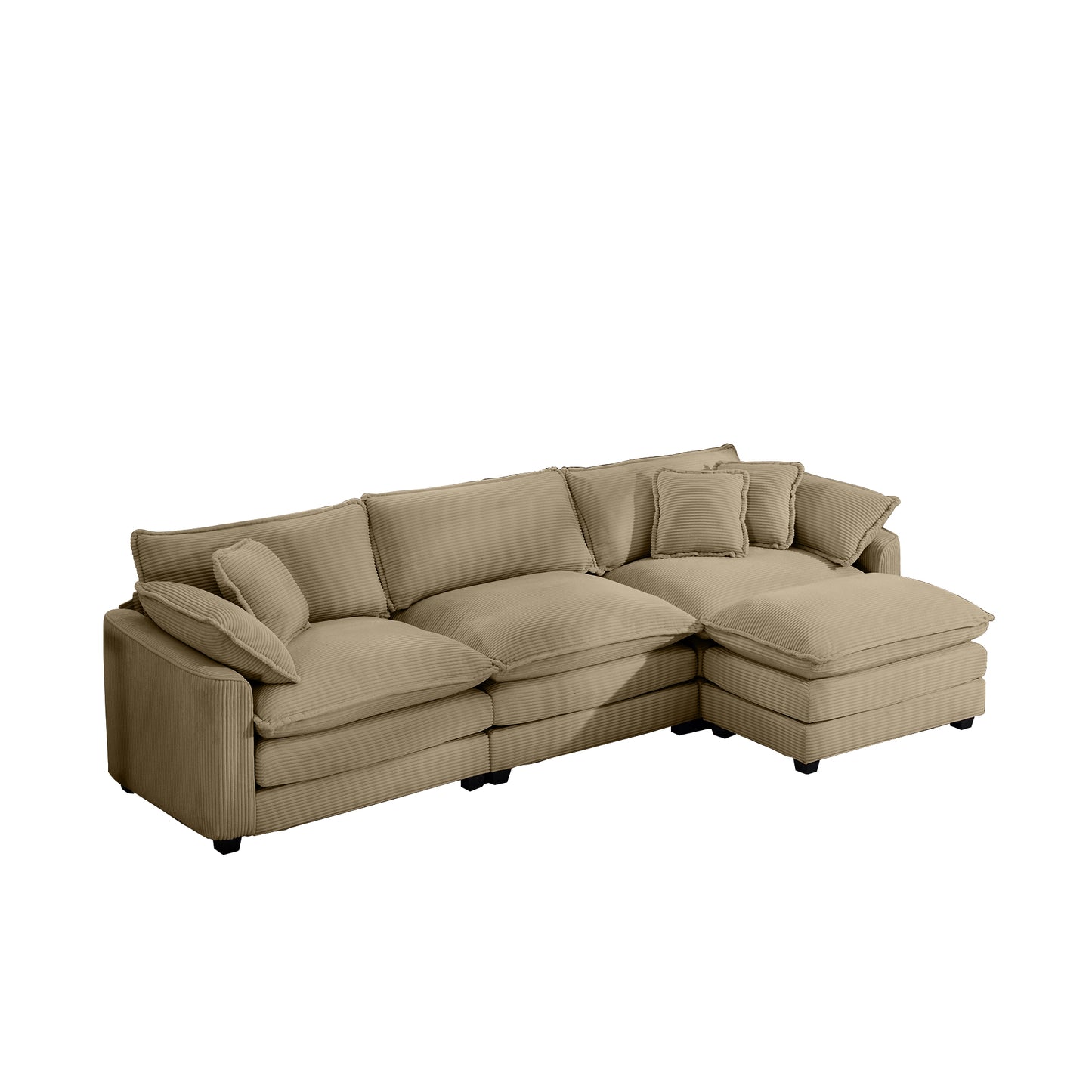 Beige corduroy sectional sofa with plush cushions perfect for modern living rooms