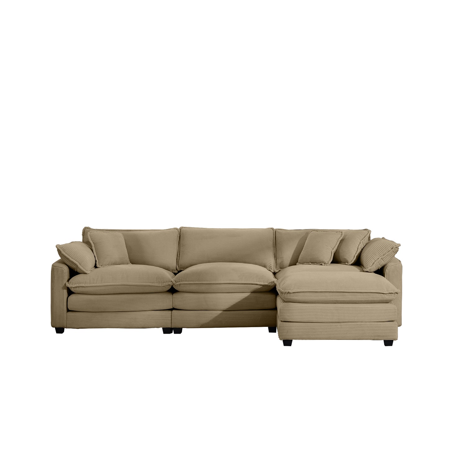 Beige corduroy sectional sofa with plush cushions and chaise lounge perfect for modern living rooms