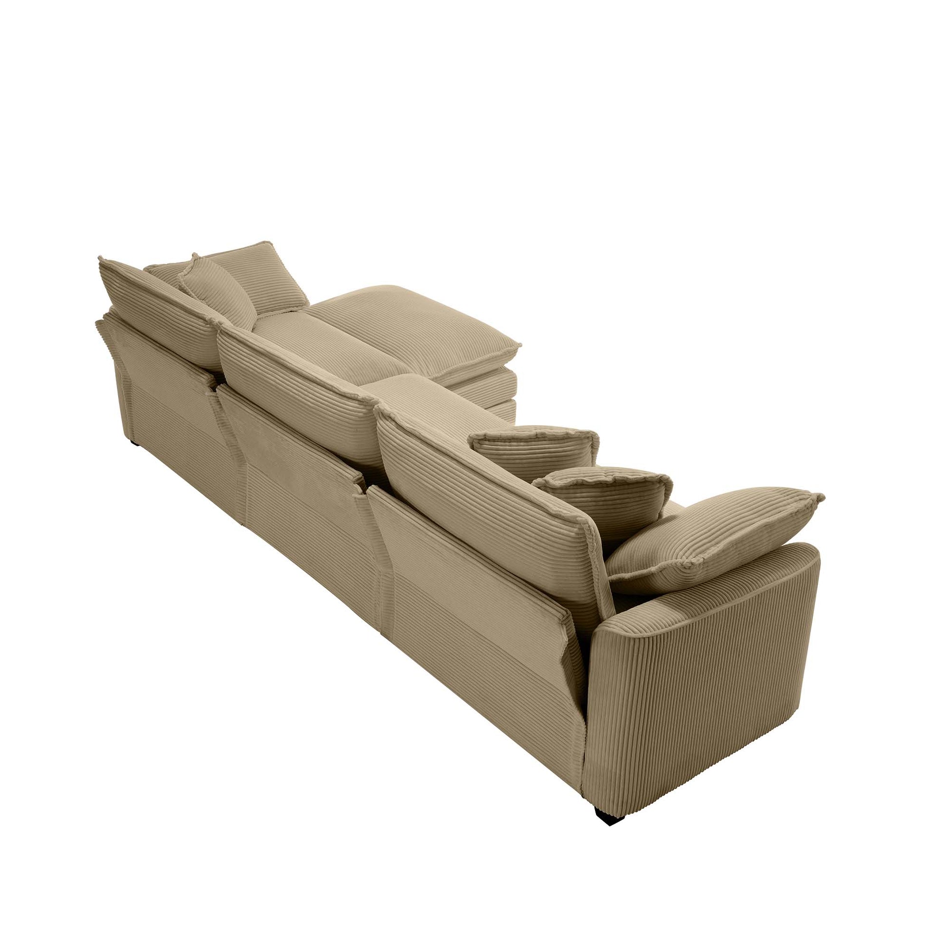 Beige corduroy sectional sofa with plush movable cushions for modern living rooms