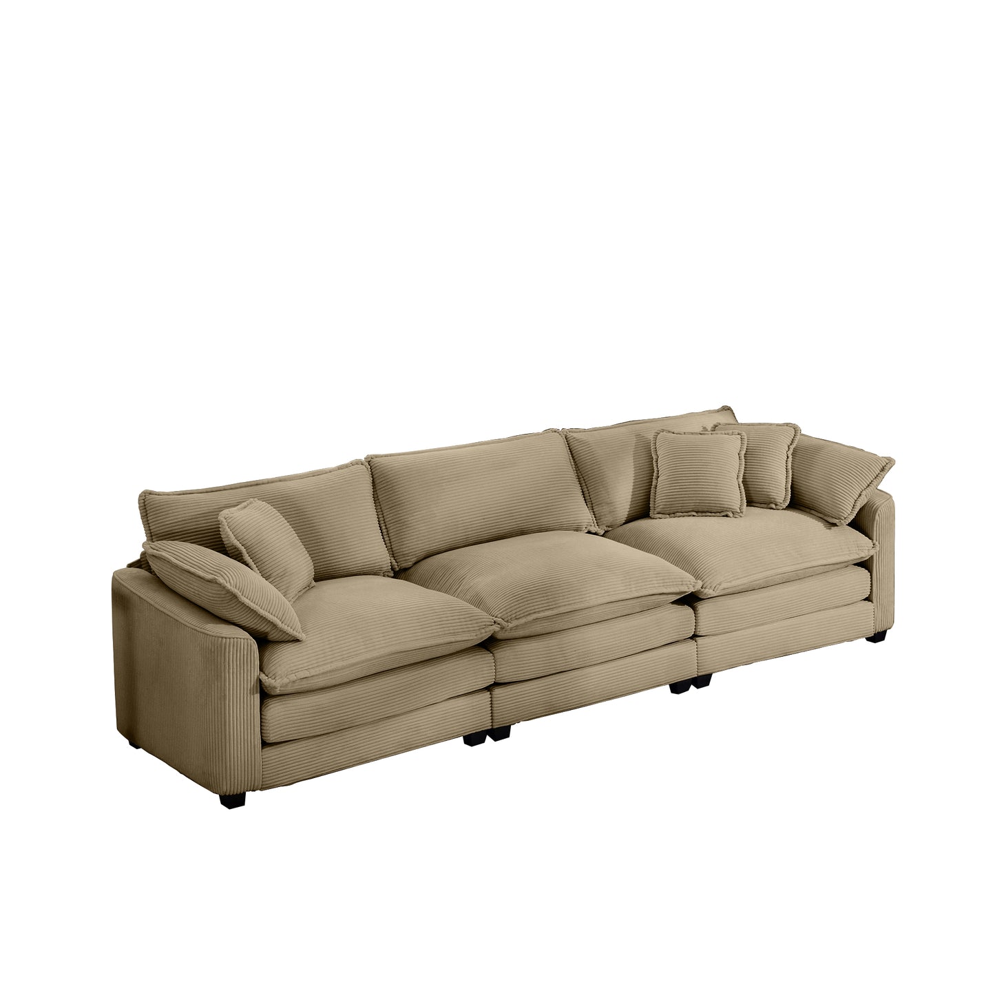 Plush corduroy modular sofa in beige offering deep seating and comfort for any living room