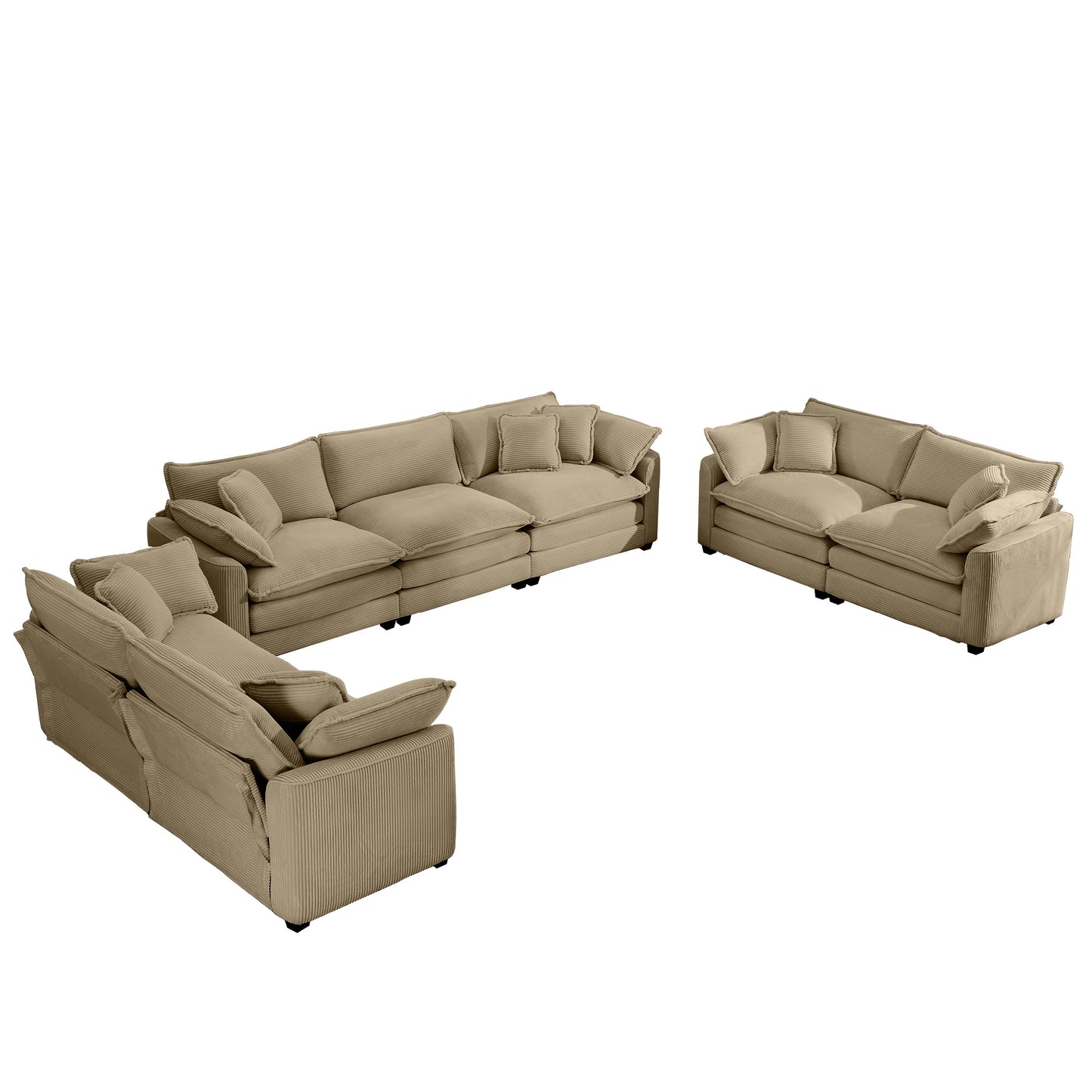 Beige corduroy sectional sofa with plush cushions perfect for a modern living room