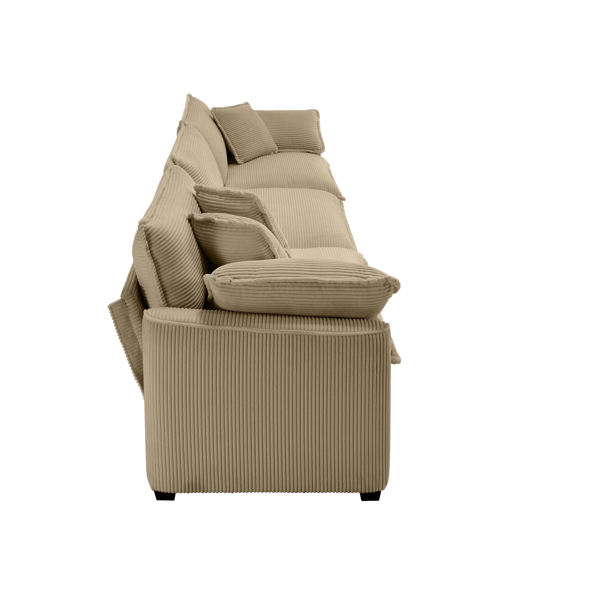 Beige corduroy sofa with plush cushions perfect for modern living rooms