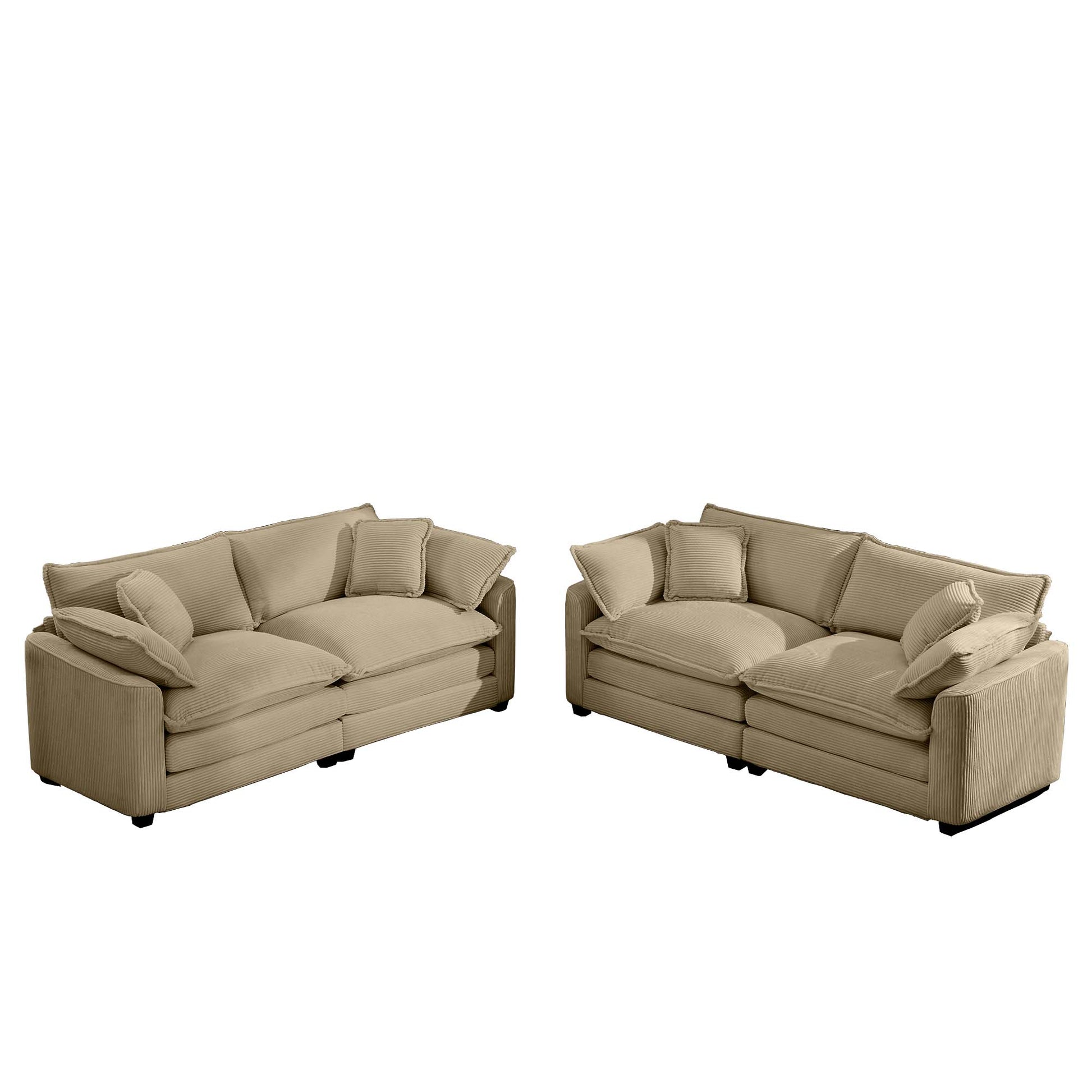 Plush tan corduroy sectional sofa with deep seats and ample cushions