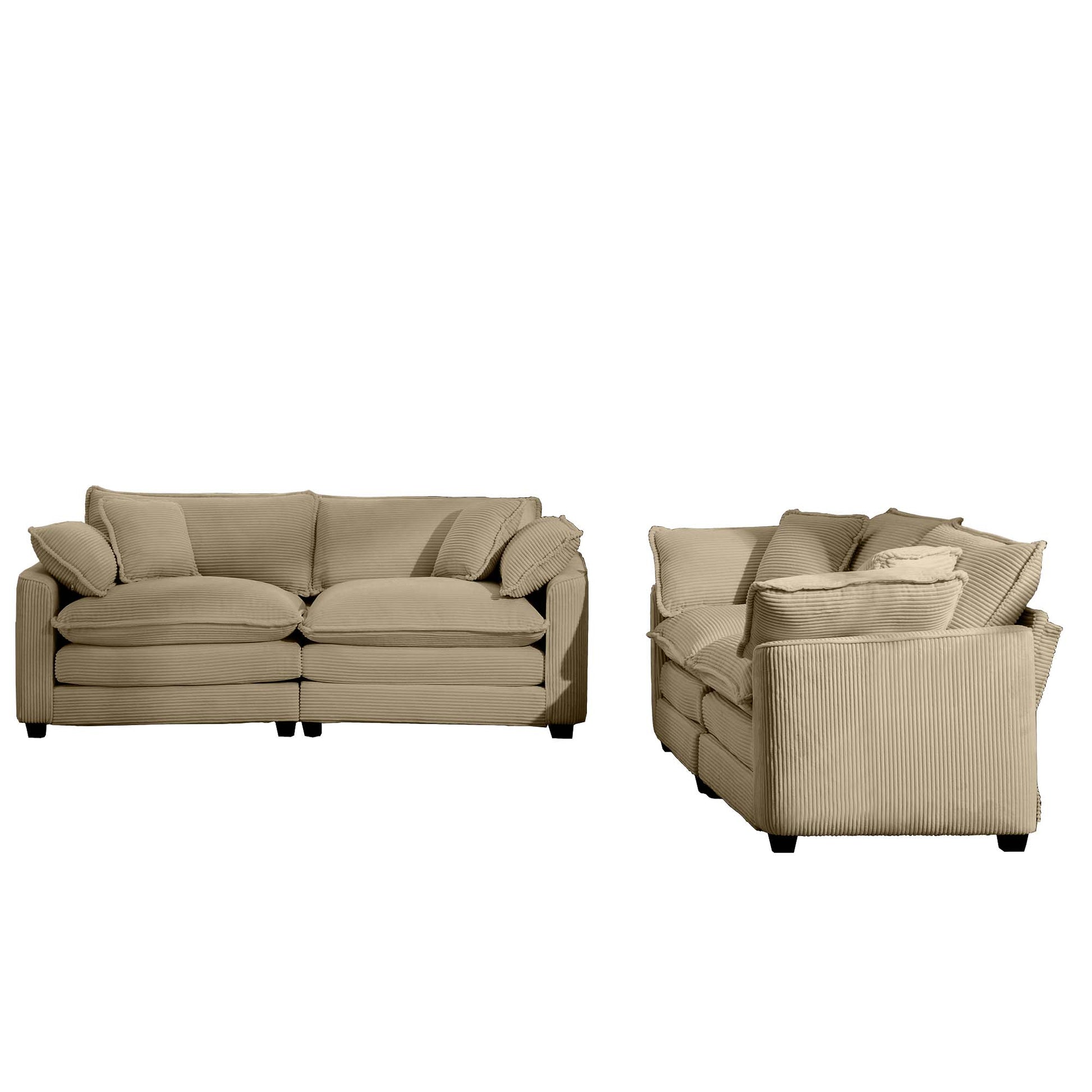 Cozy beige corduroy sofa with plush cushions perfect for living room comfort