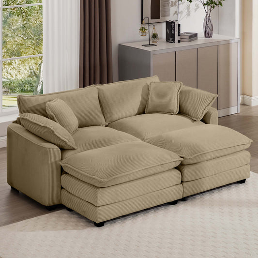 Beige corduroy sectional sofa with plush cushions for ultimate comfort