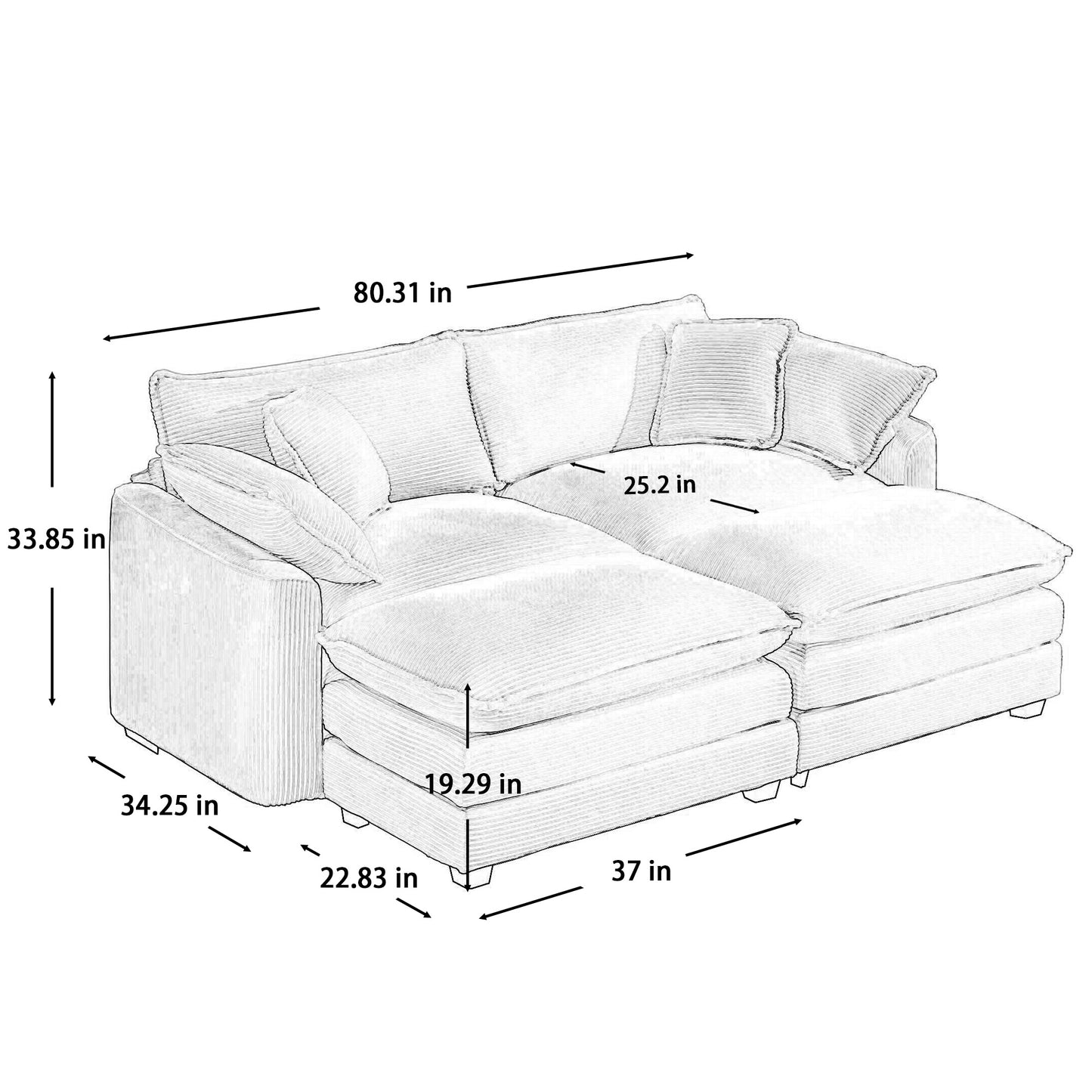 Sectional sofa with plush corduroy texture and deep seating for ultimate comfort