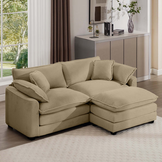Plush corduroy sectional sofa in a warm beige perfect for modern living rooms