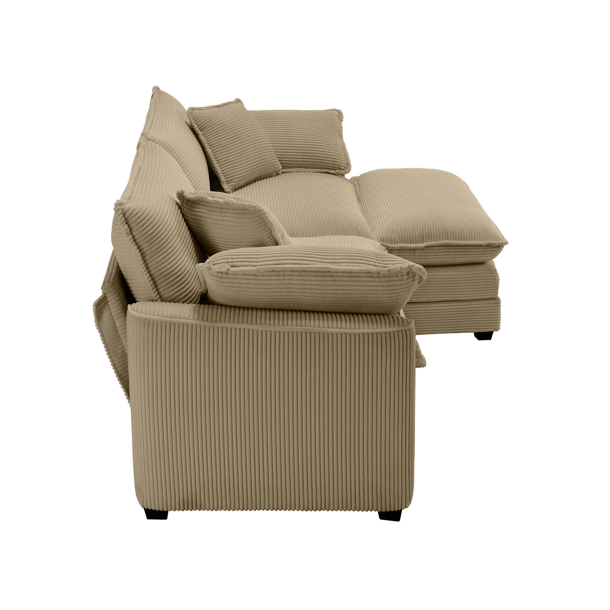 Beige corduroy sectional sofa with plush cushions and a modern design