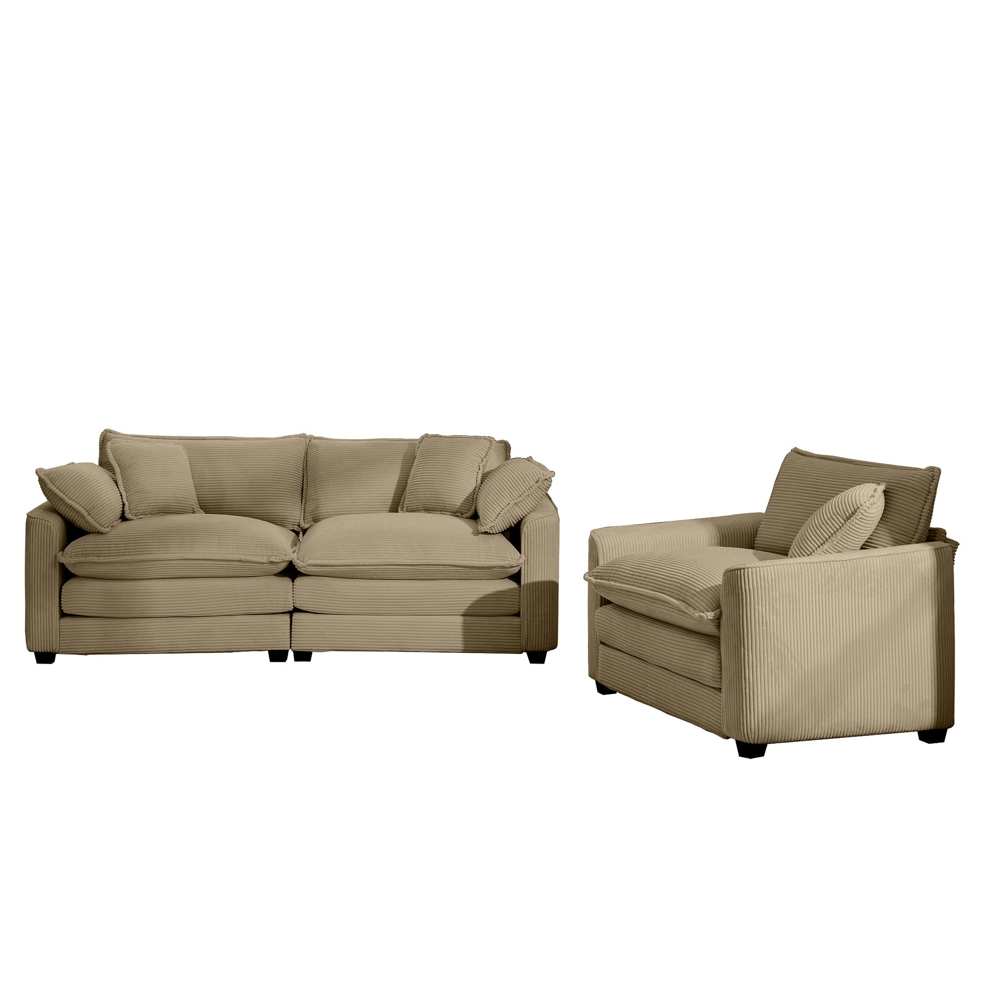Beige corduroy sofa with plush cushions for ultimate comfort