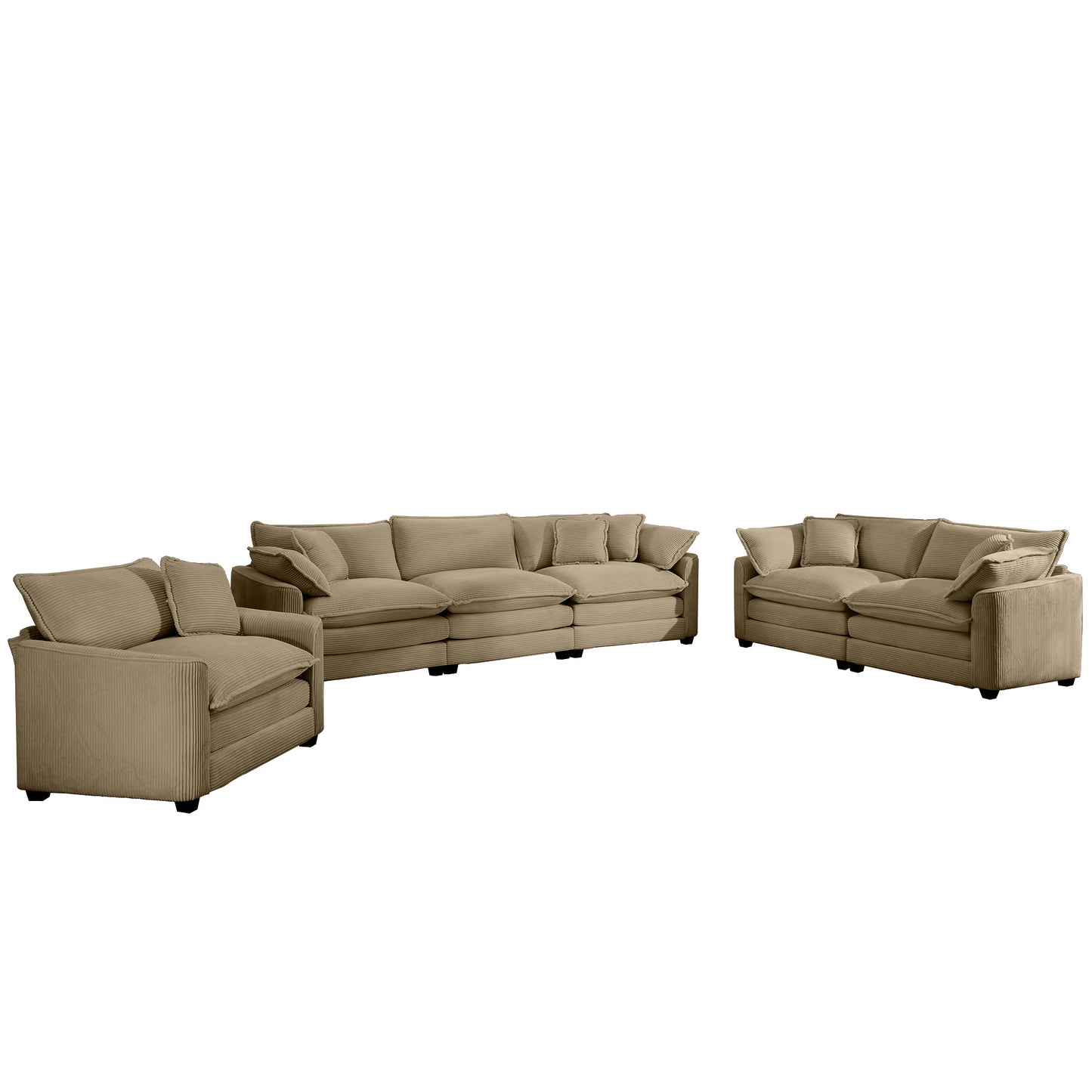 Tan corduroy sectional sofa with plush cushions perfect for a cozy living room