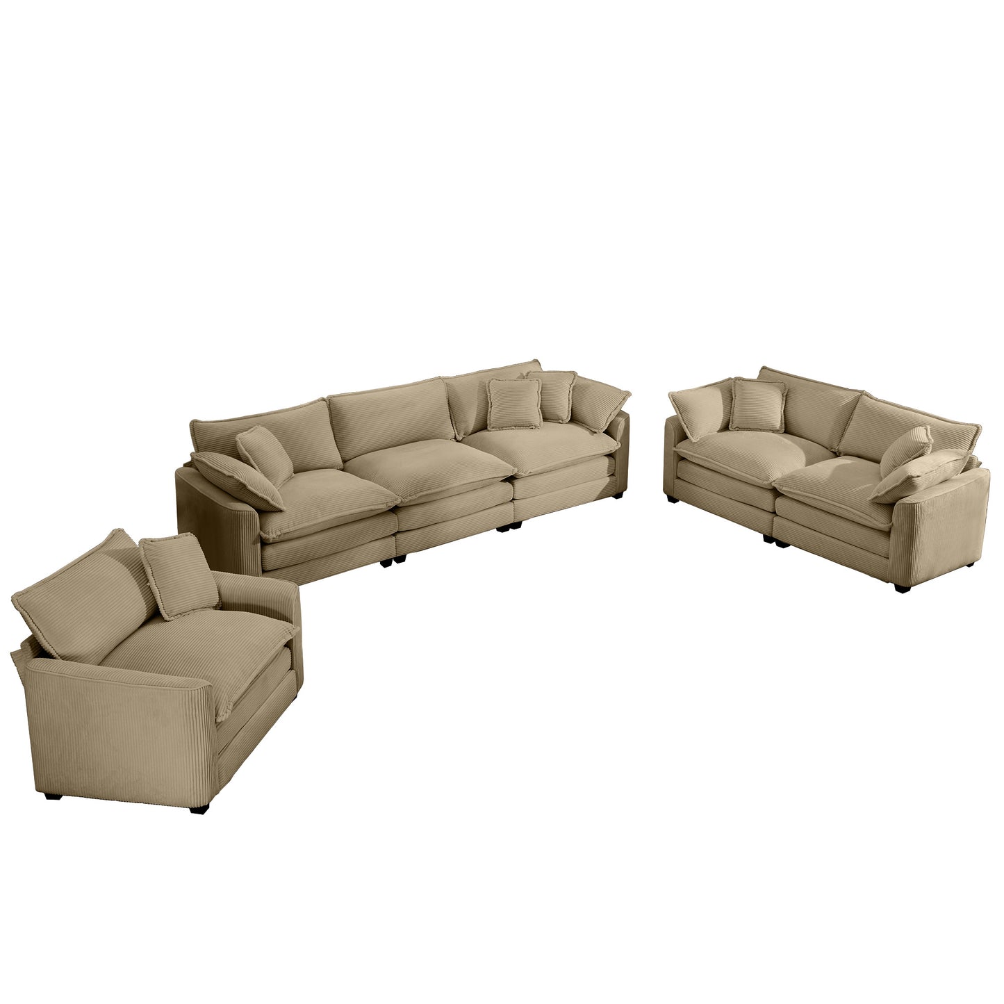 Beige corduroy sectional sofa with plush cushions ideal for living rooms