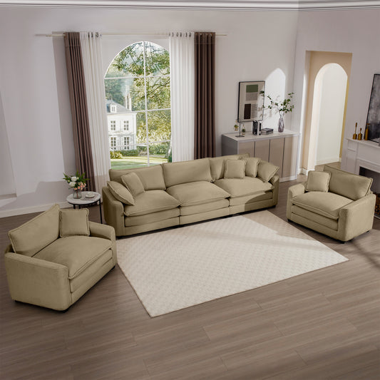 Beige corduroy sectional sofa with plush cushions offering ultimate comfort for living rooms