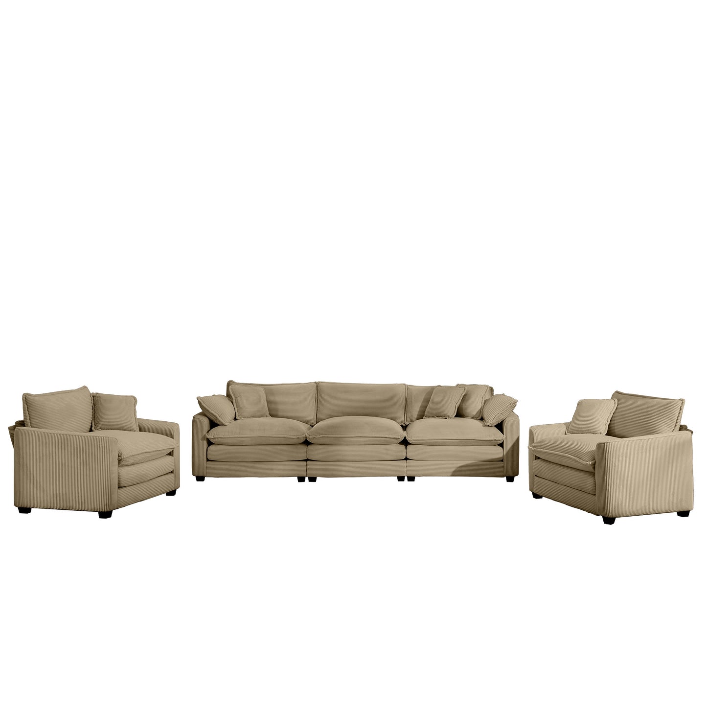 Corduroy sofa set in beige with plush cushions perfect for living room comfort