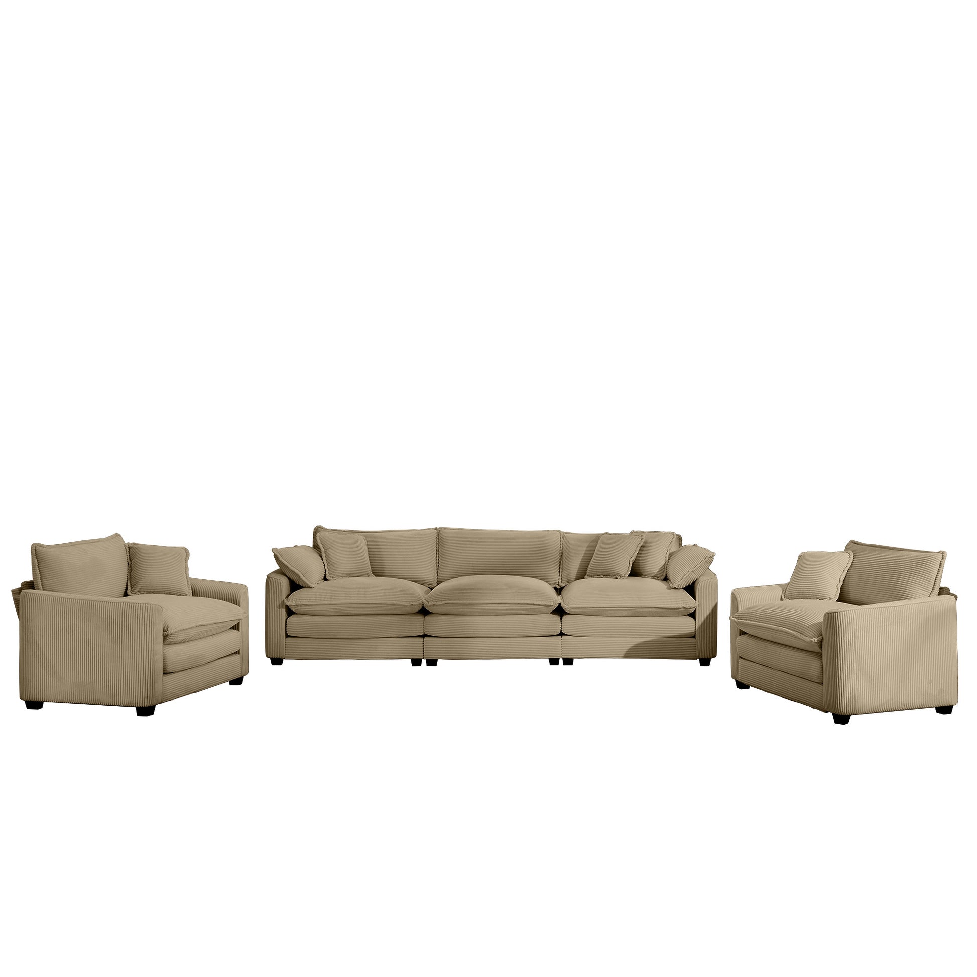 Corduroy sofa set in beige with plush cushions perfect for living room comfort
