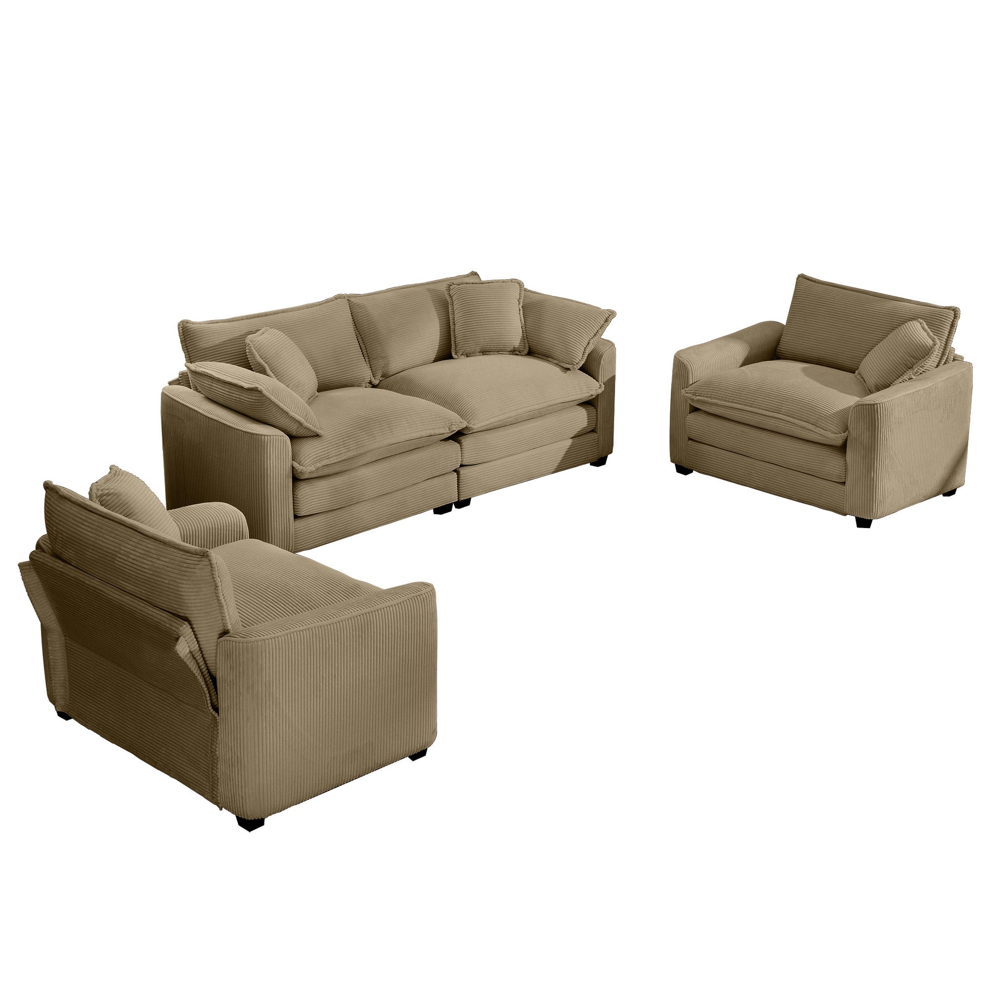 Cozy beige corduroy sectional sofa with plush cushions and accent pillows for modern living rooms