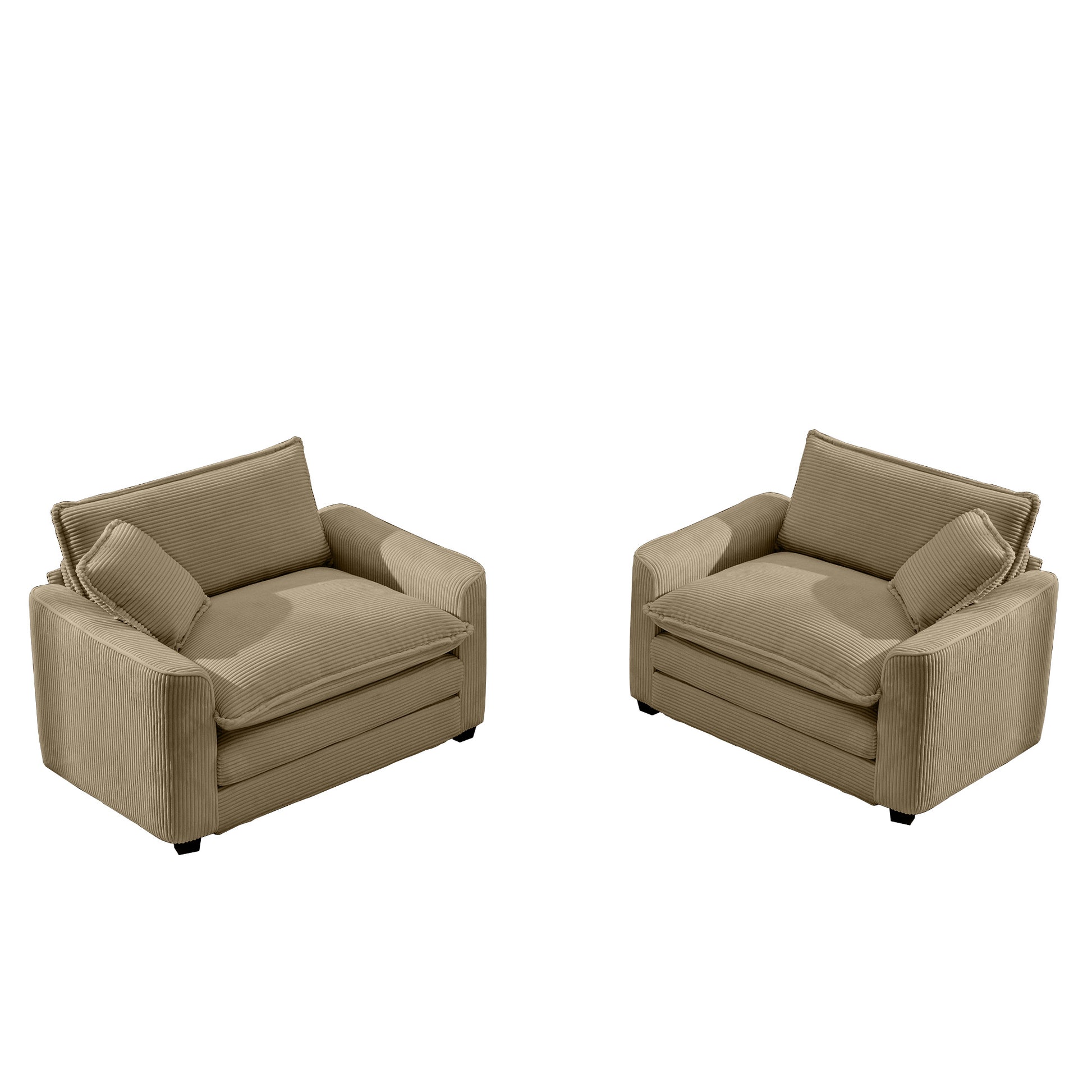 Two beige corduroy armchairs with plush cushions perfect for a cozy living room