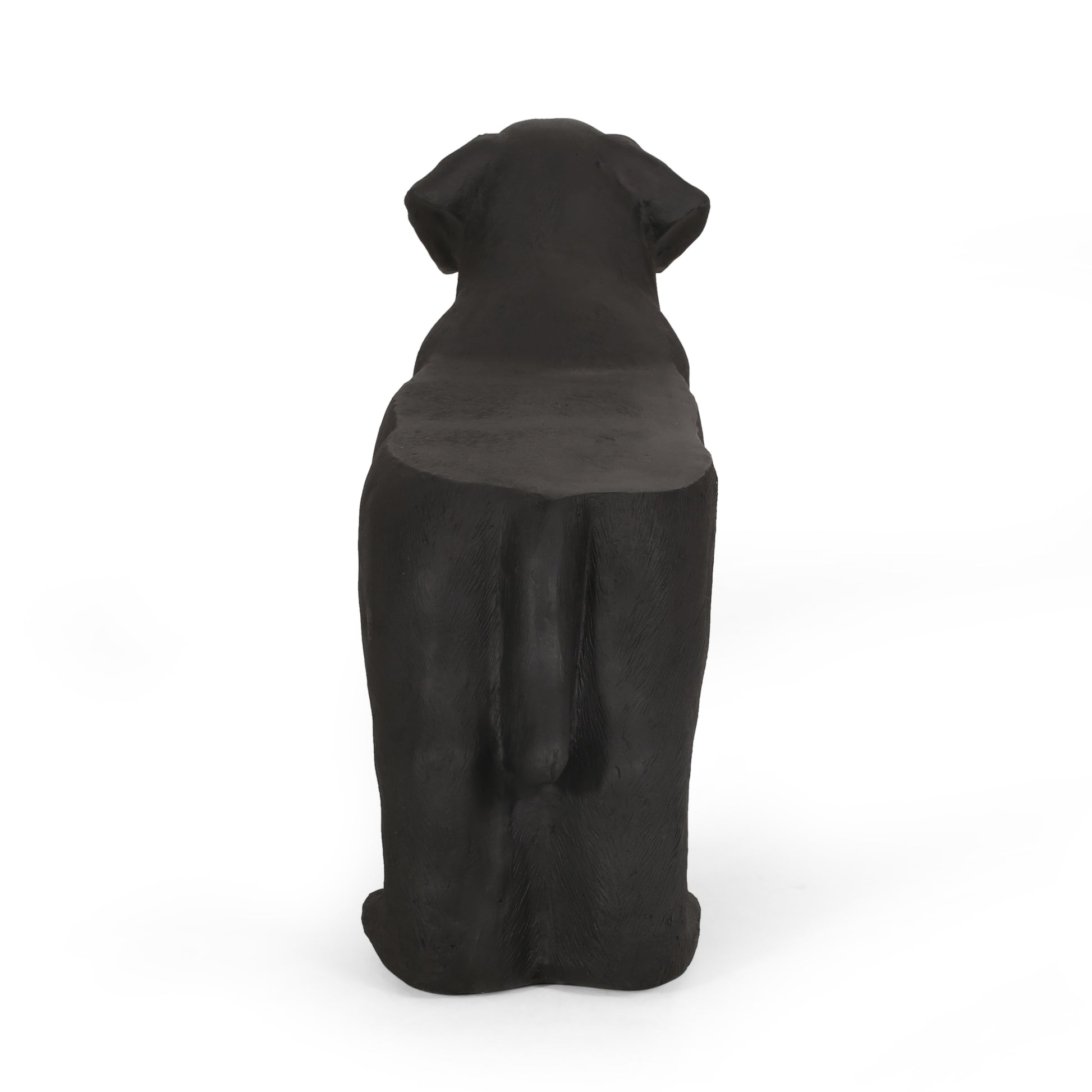 Black Labrador dog statue from behind made of textured matte material