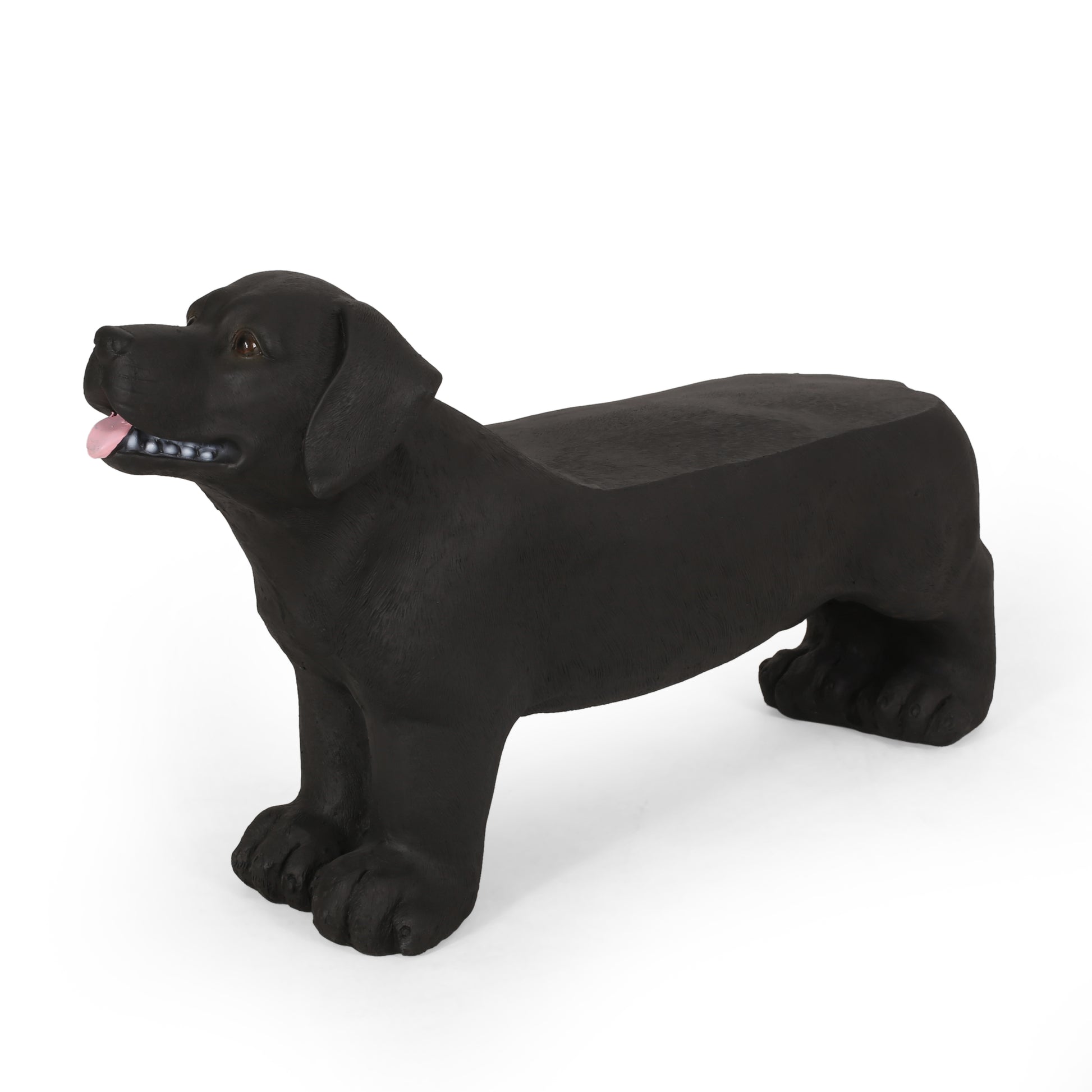 Black Labrador dog bench for garden and patio use