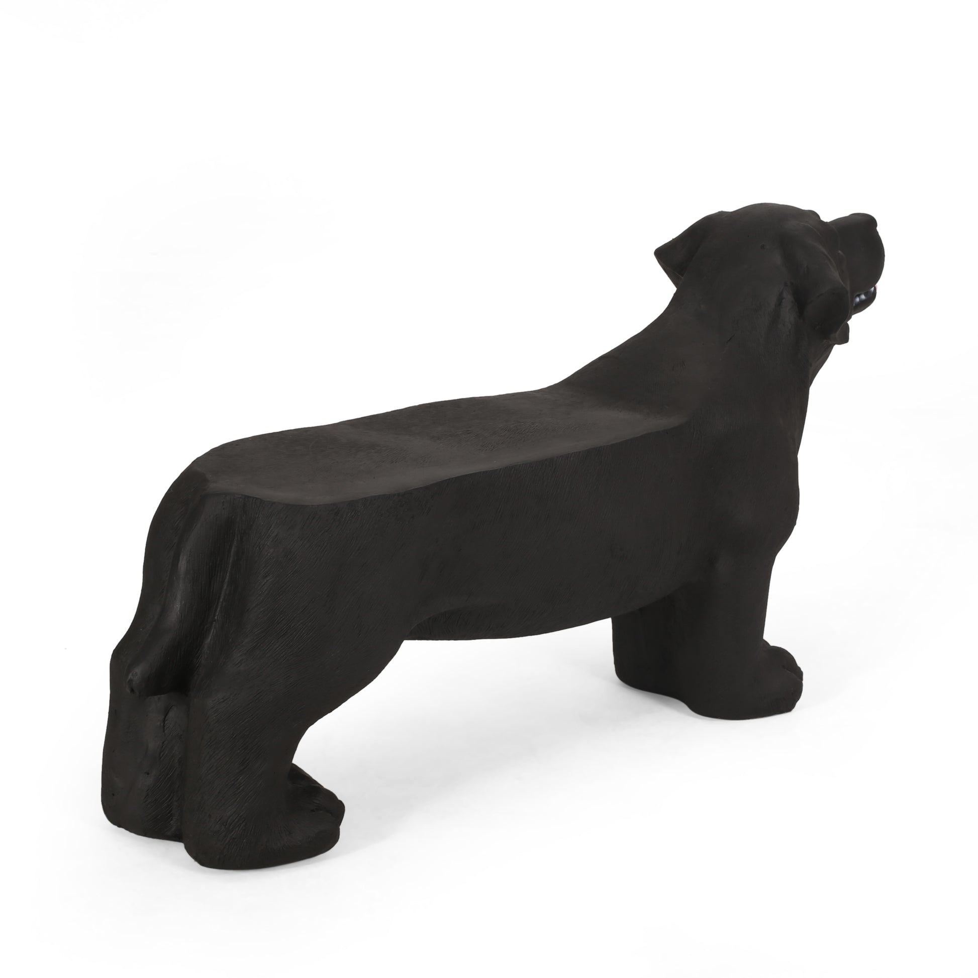 Black dog shaped garden bench durable resin construction for outdoor use