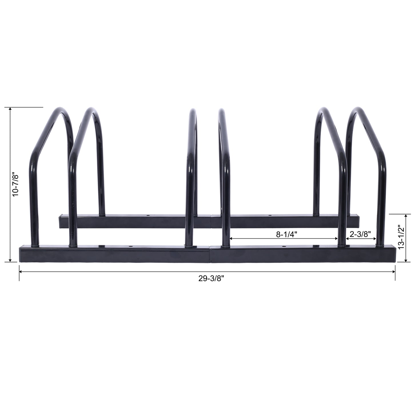 Black metal bike rack for secure bicycle parking and storage