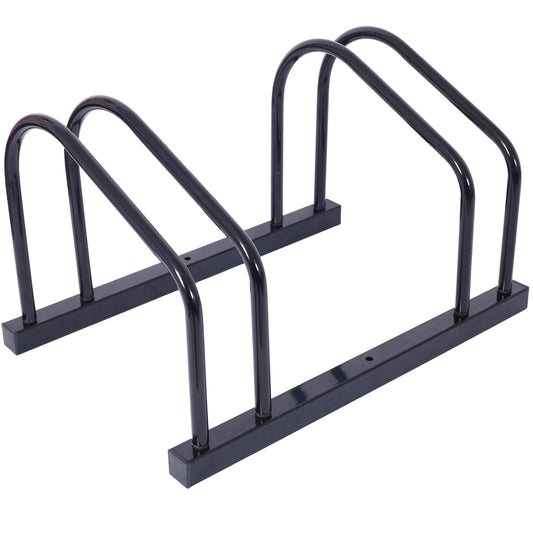 Black metal bike rack with arched supports for secure bicycle parking