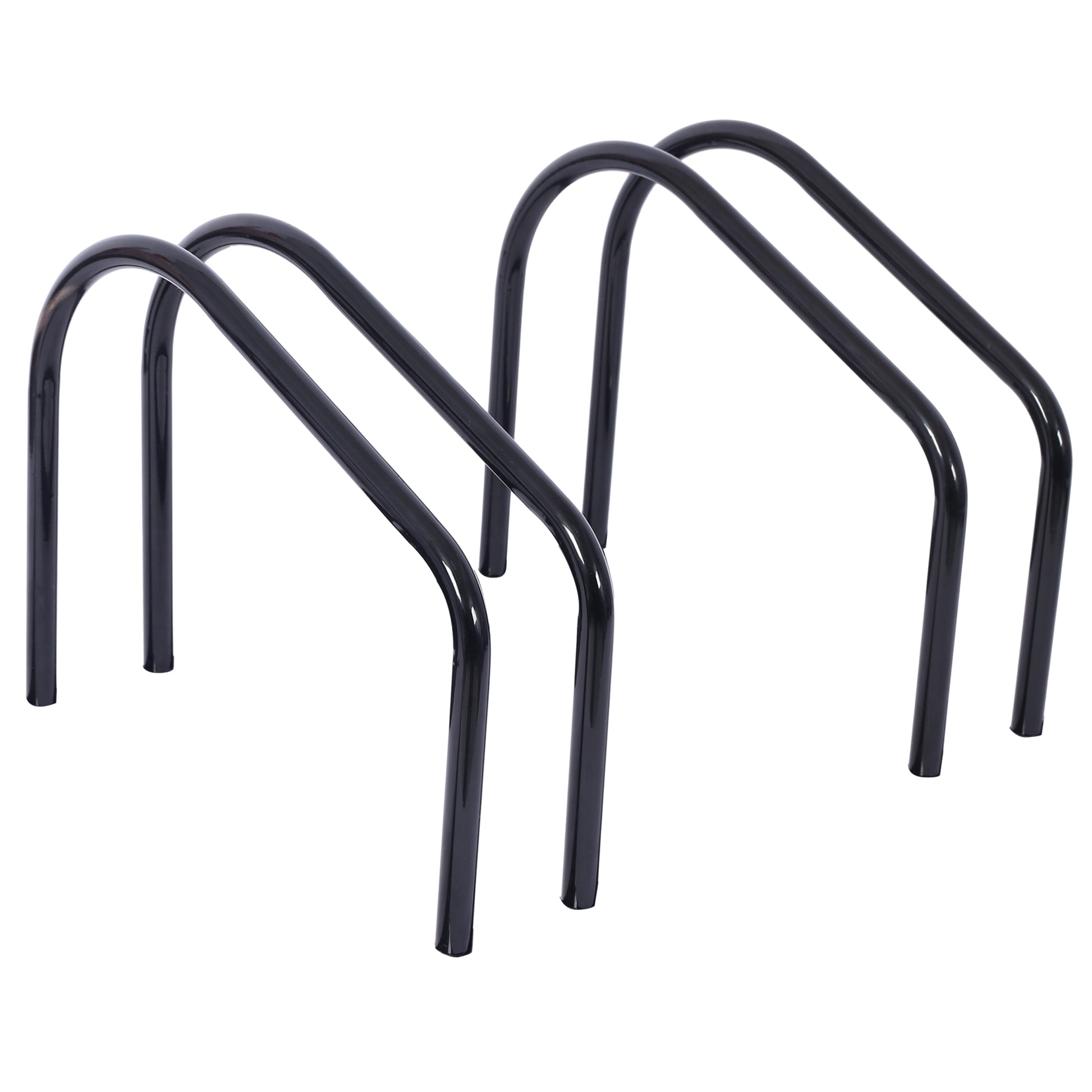 Black metal dual bike rack with curved sleek design for secure bicycle parking