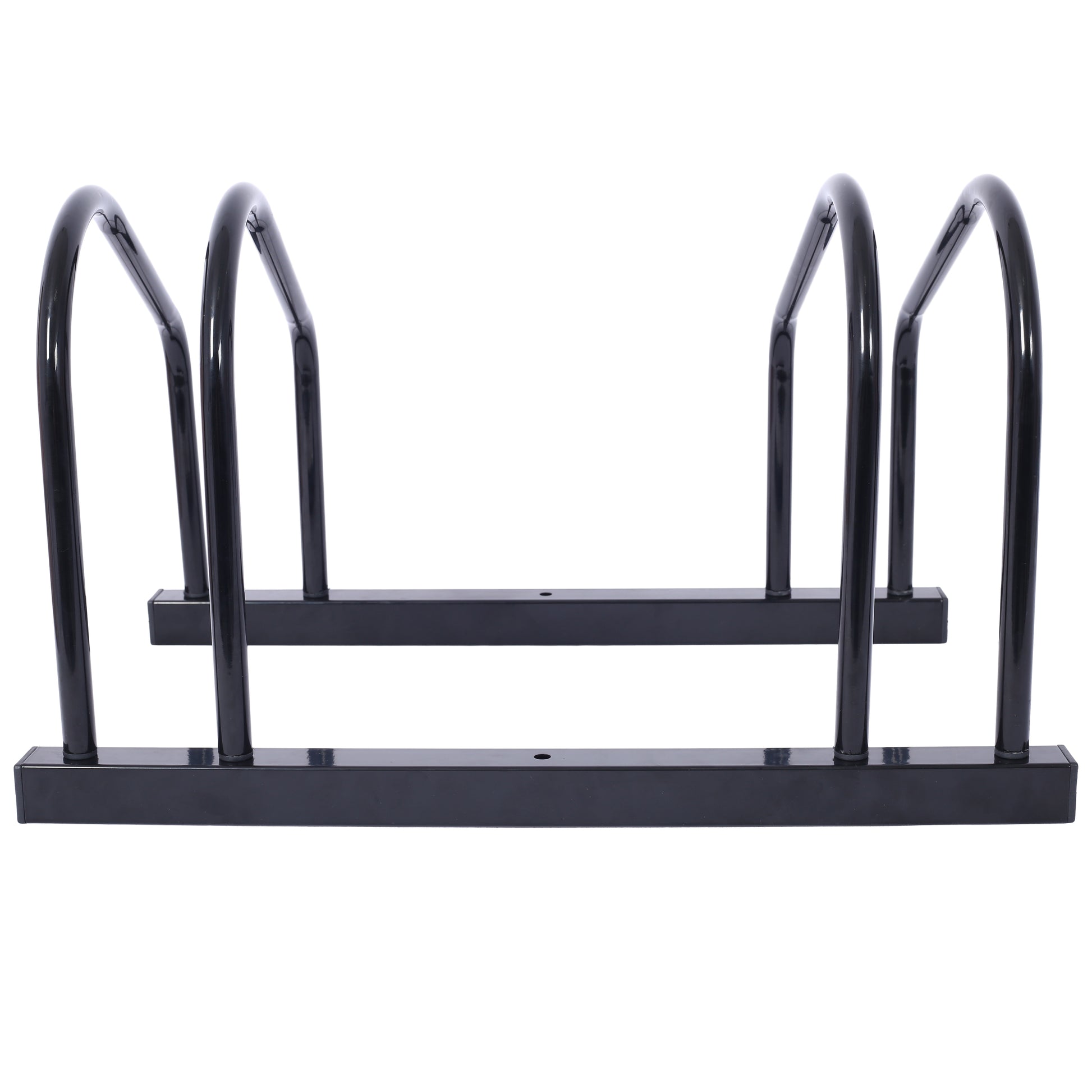 Black metal bicycle rack with capacity for four bikes ideal for home or outdoor storage
