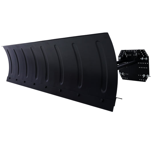 Black heavyduty metal snow plow blade with curved design for efficient snow removal