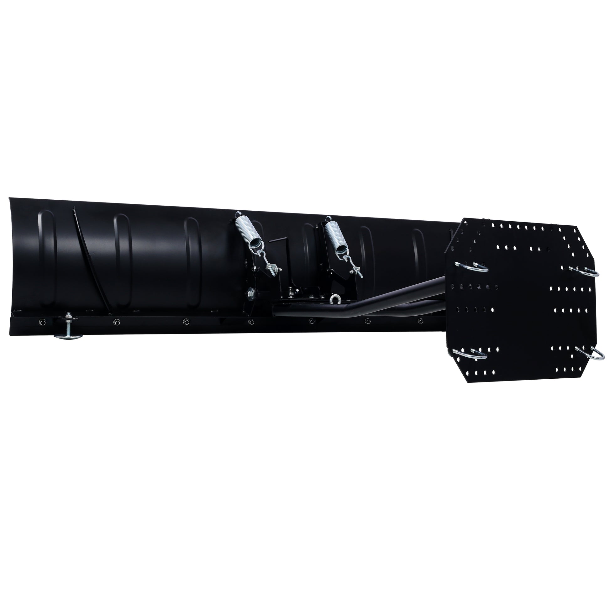 Black metal snow plow blade with heavyduty springs and mounting plate